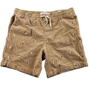 PacSun Volley Mens Medium Corduroy Shorts Tan Floral Drawstring Casual